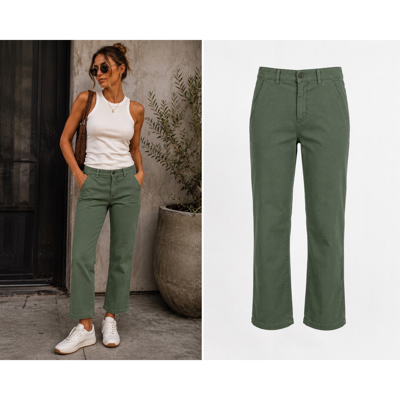 St. Johnâs Bay Girlfriend Chino Pants Womenâs Size 12 Olive Green Stretch